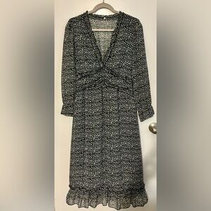 Women V Neck Ruffle Long Sleeve Short Sleeve Floral Print A Line Long Midi Dress